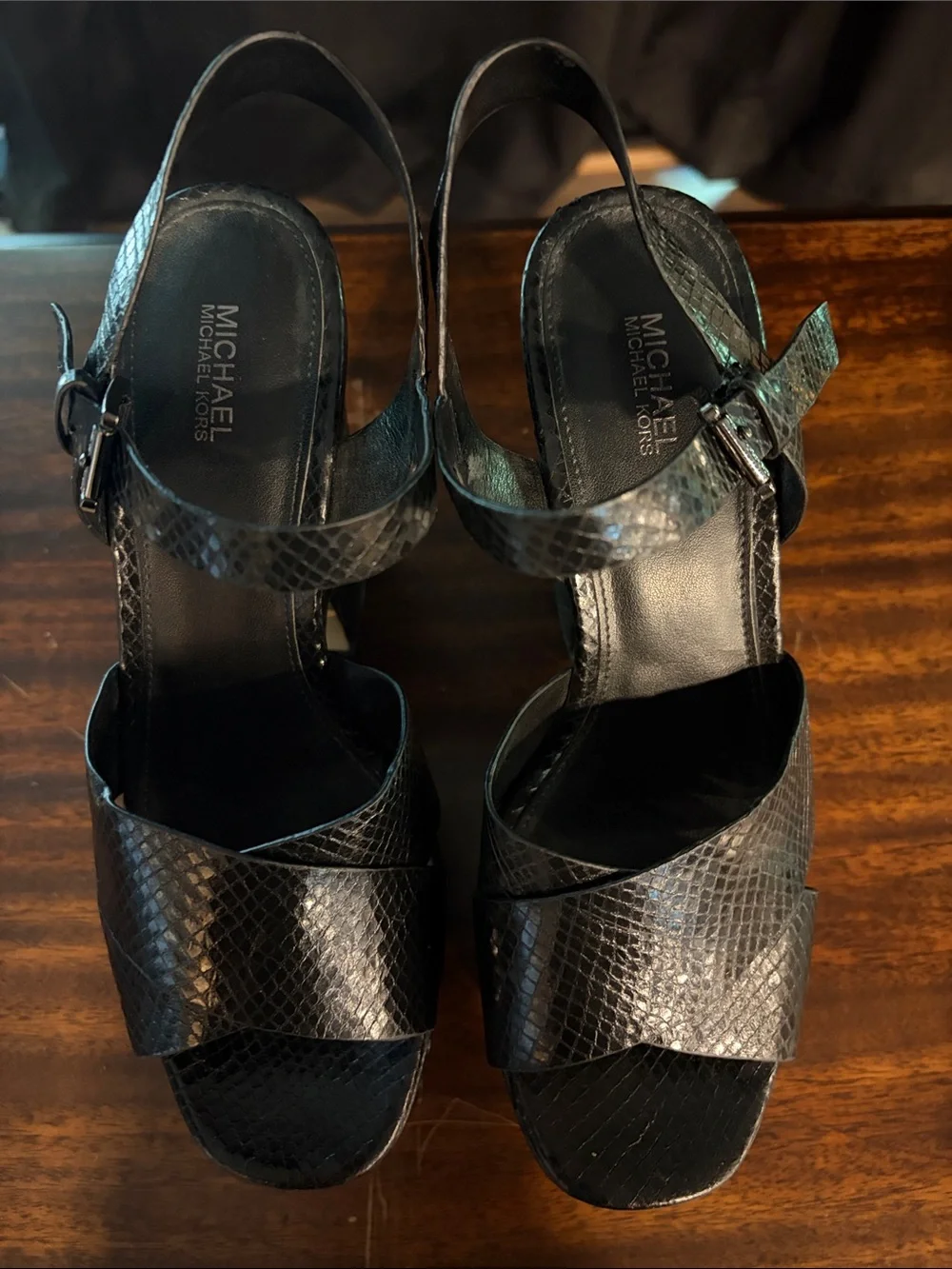 Michael Kors Black Snake-look Embossed Platform Heels